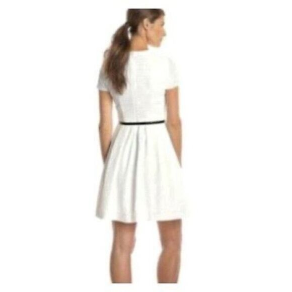 Calvin Klein Short Sleeve Round Neck Waffle Textured White Knit Flare Dress Sz 8 - Picture 3 of 9